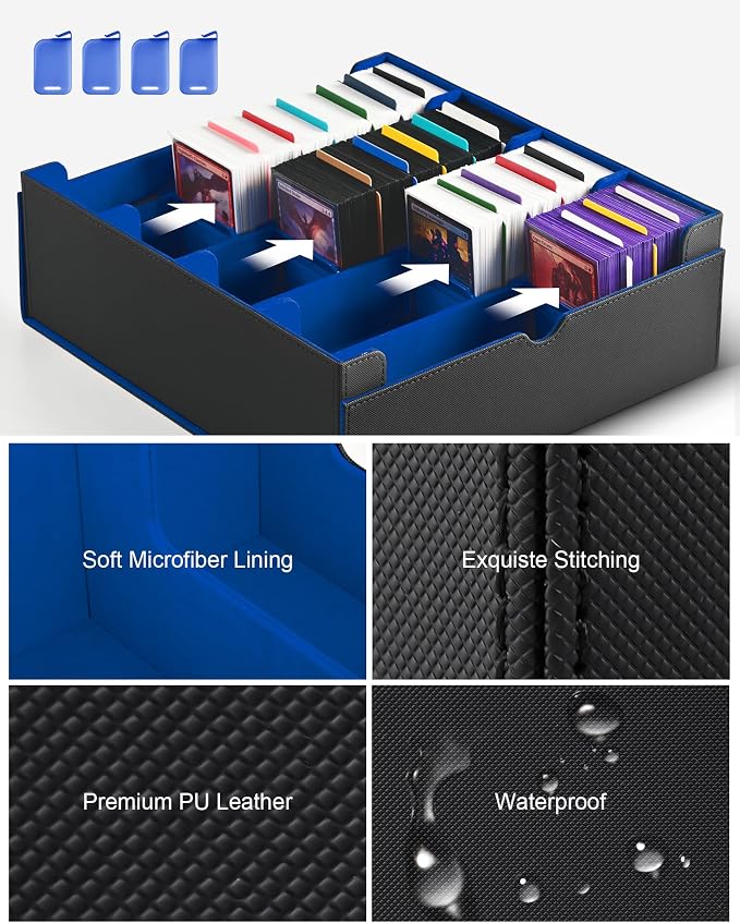 ZLCA Card Storage Box for MTG PTCG, Commander Deck Box Holds 3200+ Cards, Trading Card Storage Case with 4 Stoppers, Card Organizer for TCG Sport Cards(Black&Blue) - Image 6