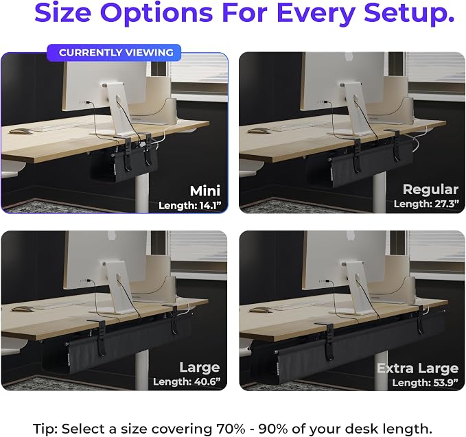 Original No Drill Under Desk Cable Management Tray 14.1" - Premium Black Fabric Cable Management Under Desk - Clamp/Screw Mount Cord Organizer - Supports Upto 66lbs - Image 4