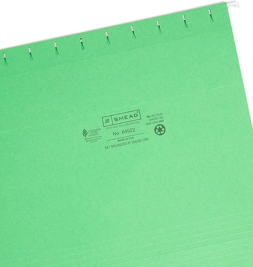 Smead Hanging File Folder with Tab, 1/3-Cut Adjustable Tab, Letter Size, Green, 25 per Box (64022) - Image 3