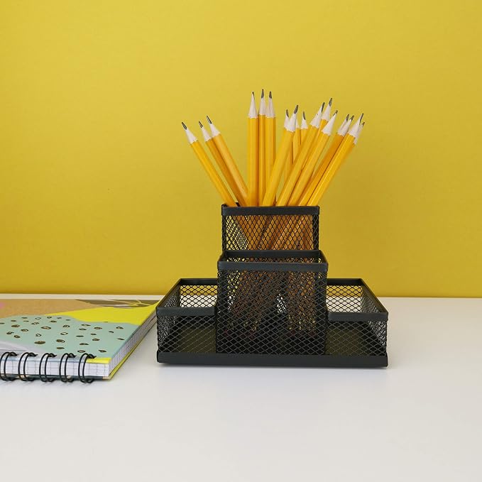 D.RECT KOMO 4-Compartment Metal Mesh Desk Organizer – Multifunctional Pen & Office Supply Holder, Durable & Compact, Black - Image 6