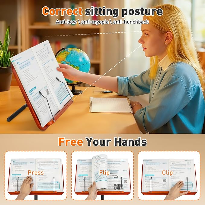 2-in-1 Floor Standing Book Stand, Foldable Book Holder for Reading with Page Clips, 19"–51" Height Adjustable, Sturdy Podium Stand for Reading, Bible, Laptop, Cookbooks, or Projector，Black - Image 5