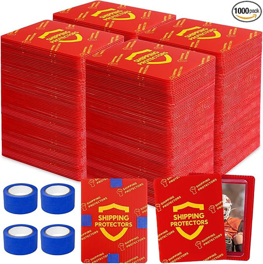 1000-Pack Trading Card Shipping Protectors 3.5'' x 4.5'' with 8 Rolls of Tape, Heavy Duty Corrugated Sheet for Safe Shipping, Precut Card Mailers for Sports, MTG, and Collectible Cards (Red) by Succwoah