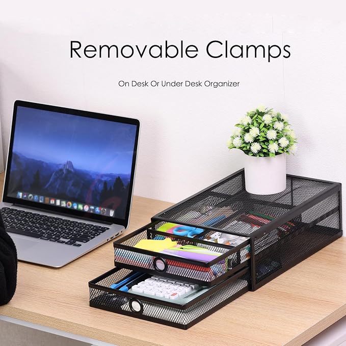 Under Desk Drawer, Clamp on Desk Organizer Slide Out Table Storage No Drill | 2Tier Under desk drawer: clamp on desk organizer, under desk drawer slide out, hanging desk organizer, no drill table storage - Image 2