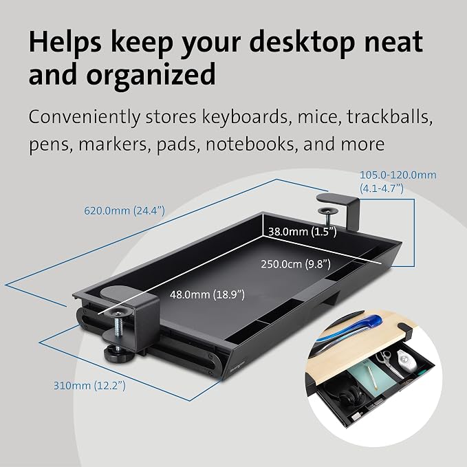 Kensington Clamp-On Storage Drawer, Under Desk Storage Drawer & Damage-Free Installation (K52175WW) - Image 3