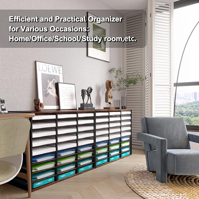 PAG Mass Mail Sorter - Adjustable Mail Holder, Countertop Literature Organizer, Student Mailbox for Classroom, Desktop Bill Paper Organizer for Office & Home, 27 Compartments, Brown - Image 5