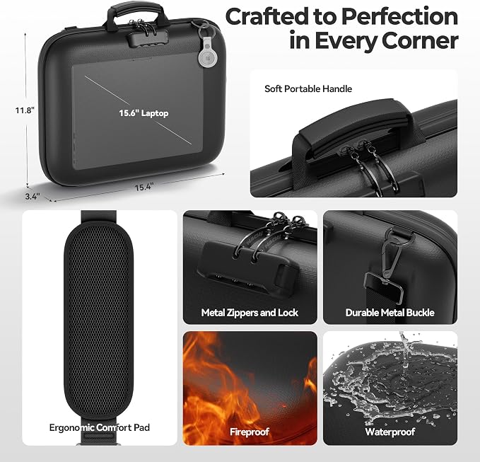 Nacial Fireproof Document Box with Lock & Shoulder Strap, Hard-Shell Fireproof File Organizer with 13 Pocket Accordion File Folder, Portable Safe Storage for Important Documents, Laptop, Black - Image 7