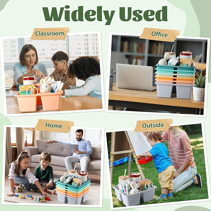 6 Pack 3 Compartment Small Caddy Plastic Classroom Organizer with Handle Portable Teacher Supply Storage Caddy Craft Art Caddies for Pencil, Crayon, Marker, Home, Office, School Supplies(Morandi) - Image 6