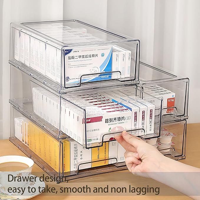 2 Pack - Clear Pulling Medicine Drawer First Aid Kit Box for Bathroom, Cabinet, Closet,Medicine Organizer, Medicine Storage Box Adhesive Bandages Family Emergency Kit (L drawer) - Image 2