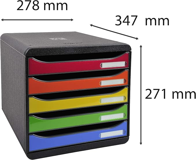 Exacompta - Ref 3097298D - BIG-BOX PLUS Desktop Drawer Set - 5 x 43mm Drawers, Suitable for A4+ Documents, 347 x 278 x 271mm, 100% Recycled Plastic - Black/Glossy Harlequin - Image 2