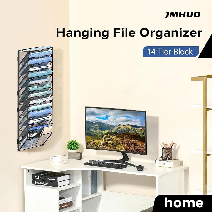 14-Tier Wall File Organizer and Hanging File Organizer, Black, 2Pack | Wall Organizer and Wall Mounted File Holder with 14 Pockets and Label Panels for Files, Mail, Folders, Magazines and Paper - Image 6