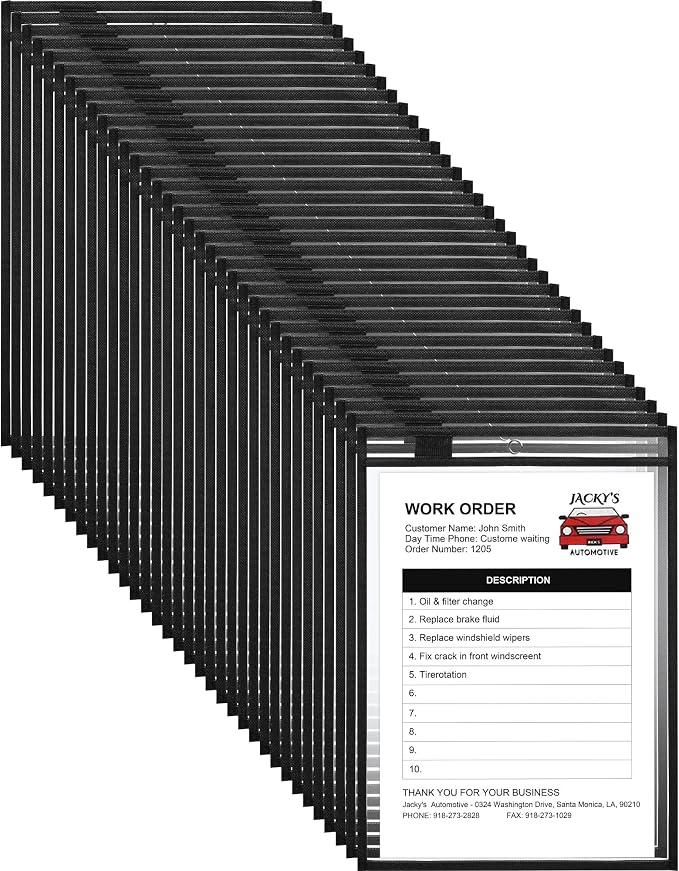 Nezyo Dry Erase Pockets Plastic Job Ticket Holders Shop Holder Order Pockets Clear Sleeves Tickets Folders Plastic Sleeves Paper Teacher Supplies for Classroom (14 x 10 in,Black,50 Pcs) by Nezyo