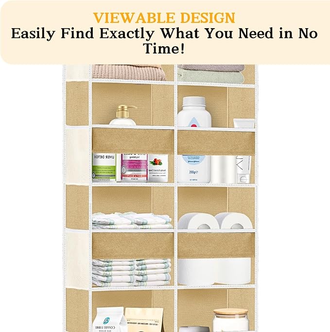 Over the Door Organizer 5 Tiers,Extra Large Behind Door Storage of 10 Compartments,80 lbs Weight Capacity Over the Door Storage, Door Hanging Organizer for Closet, Diaper Organizer, Camel - Image 6