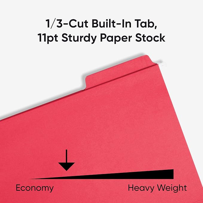 Smead FasTab Hanging File Folder, 1/3-Cut Built-in Tab, Letter Size, Red, 20 Count (64096) - Image 4