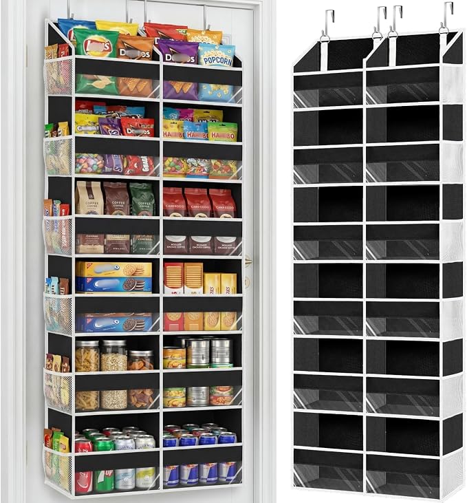 Over The Door Organizer 6 Tiers, Extra Large Behind Door Storage of 12 Compartments, 80 lbs Weight Capacity Hanging Storage Organizer with Clear Window Kids Toys, Shoes, Diapers, Room Storage,Black by Ofiray-home