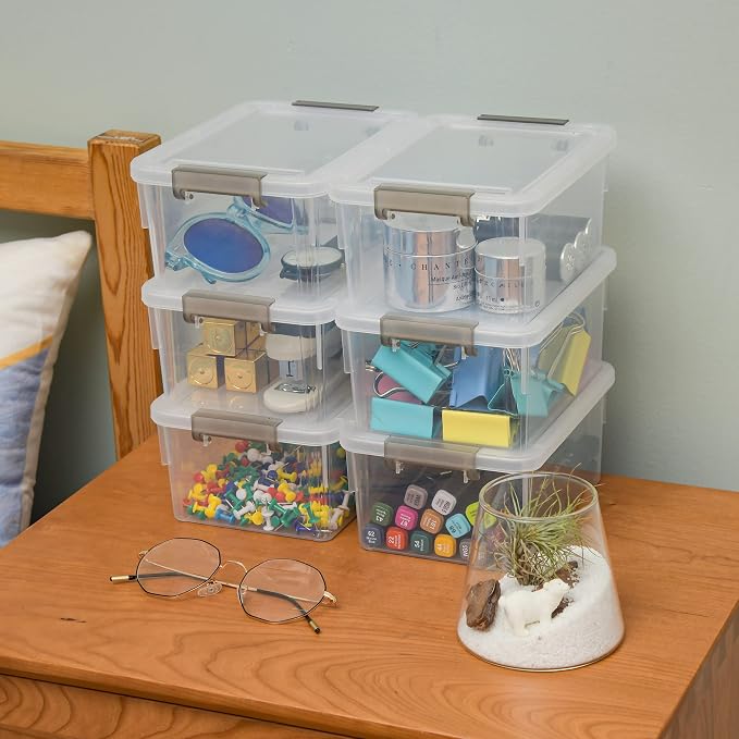 Citylife 6Packs 1.3Qt Small Storage Bins with Lids,Stackable Clear | Plastic Containers for Beads, Buttons, Sewing Supplies, Office Supplies and Small Toys - Image 3