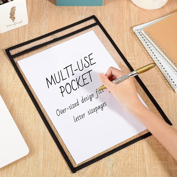 Yunsailing 80 Pack Dry Erase Pockets, Reusable Clear Job Ticket Holders, Plastic Sleeves Shop Ticket Holders Order Sheet Protectors for Work, Office, Classroom Organization(10'' X 14'',Vertical) - Image 4