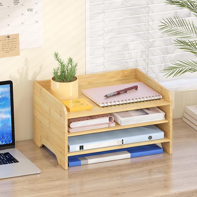 Bamboo File Organizer for Desk, Desktop Paper Tray and Mail Holder | Three open tiers keep A4/letter paper, folders, bills and mail sorted, visible and easy to reach while saving desk space - Image 5