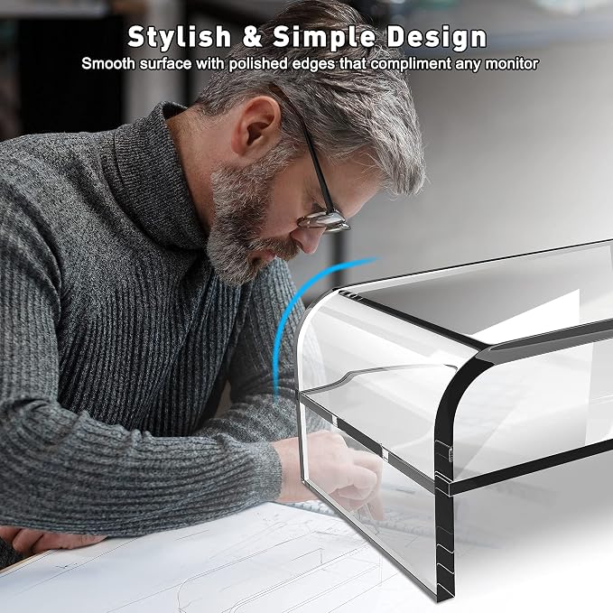 AboveTEK 2-Tier Acrylic Monitor Stand, Computer Riser for Home Office, Clear Monitor Riser for Keyboard Storage, 18.9" x 8.7" Multi Monitor Desk Stand for iMac Multi-Media Laptop Printer TV - Image 4