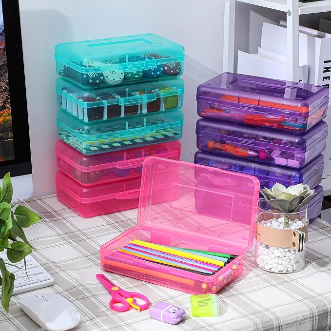Fainne 24 Pack Pencil Boxes for School Clear Plastic Pencil Case Large Plastic Crayon Box Bulk Stackable Classroom Stationery Organizer School Supplies(Turquoise, Purple, Pink) - Image 6