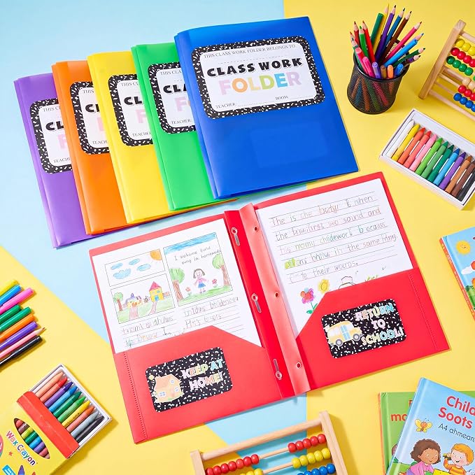 Affrolling 48 Pack Take Home Folders with 2 Pockets 3 Prong Homework Privacy Folders and Composition Sticker Pocket Paper File Folder for Students Classroom School Teachers Parents (Rainbow Colors) - Image 5