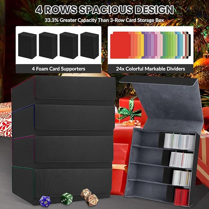 AOBOPLE 3200+ Trading Card Storage Box with Magnetic Closure, PU Leather | 4-Row Card Box,24 Dividers + 4 Foam Supports,Card Organizer For MTG TCG Magic Sports Cards,Gift For Collectors - Image 5