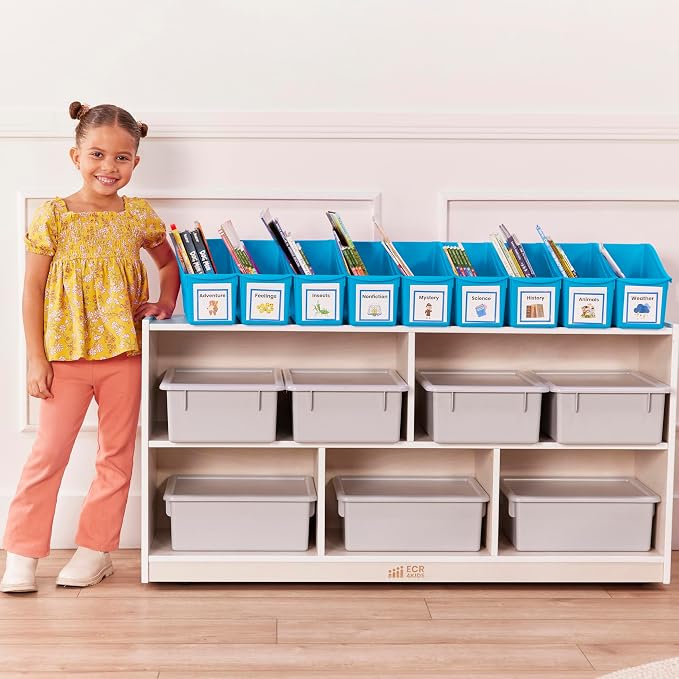 ECR4Kids Linking Plastic Storage Book Bin, Multipurpose Organization, Neon Blue, 10-Piece - Image 8