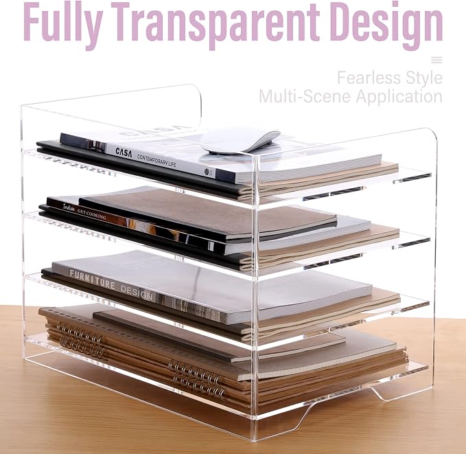 SANRUI Acrylic Paper Organizer Letter Tray for Desk, 4 Tier Enlarged File Sorter,Clear File Holder Desktop Shelf Document Storage for School Office Home - Image 7
