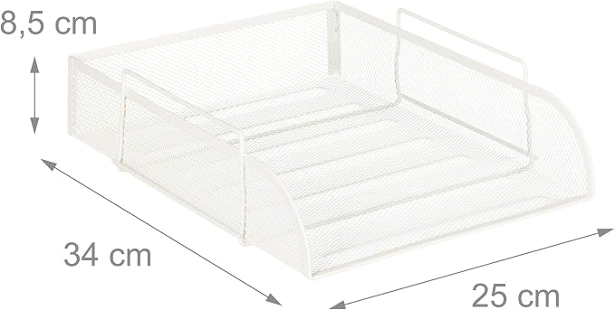 3 x Stackable Document Trays DIN A4 Grid Design Letter Tray Office Metal 25 x 34 cm White - Image 4