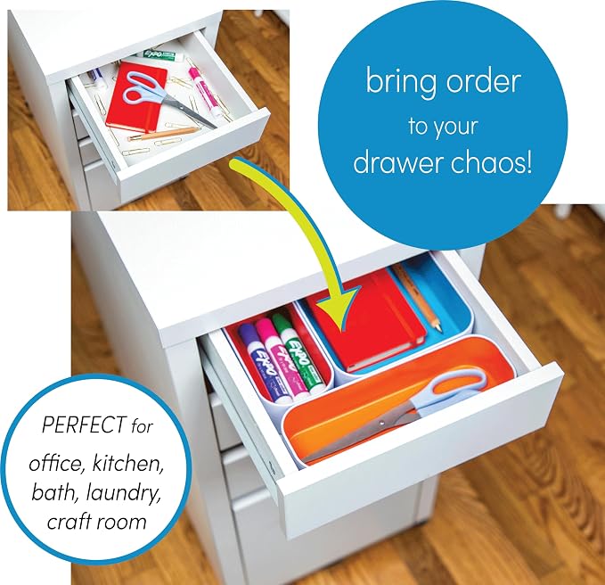 Three by Three Seattle Metal Drawer Organizer Tray Set, 10-Pc (Assorted) | Deep 2" food-safe metal bins; mix & match to customize any drawer; kitchen, bathroom, office & vanity organization - Image 3