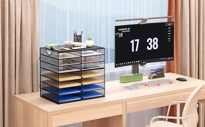 EasyPAG Paper Trays for Classroom 14 Tier Mesh Desk Organizer Shelves with Handle A4/Letter Size File Folder Organizer Shelf for Office, School, Home, Black - Image 5