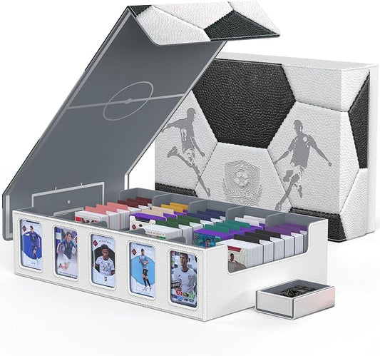 Kabinka Soccer Card Storage Box with Window Display, 5-Row Sport Card Storage Box, 3900+ Card Deck Box for Soccer Sports Card TCG, 5 Top Loaders, 5 Stoppers, 48 Dividers, 1 Dice Tray (Soccer 1) by Kabinka