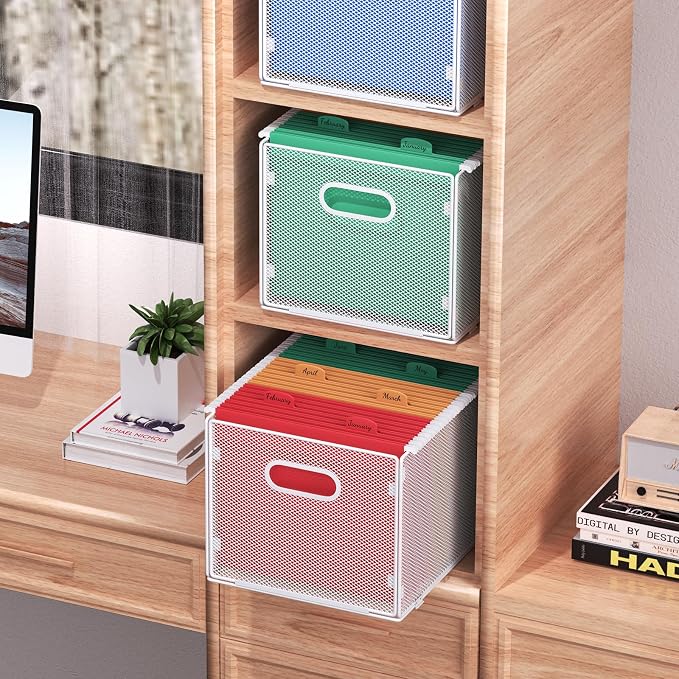 samstar 2 Pack Hanging File Organizer, Mesh File Folder Box Filing Box Cabinet Organizer Storage Boxes, Letter Size,White - Image 2