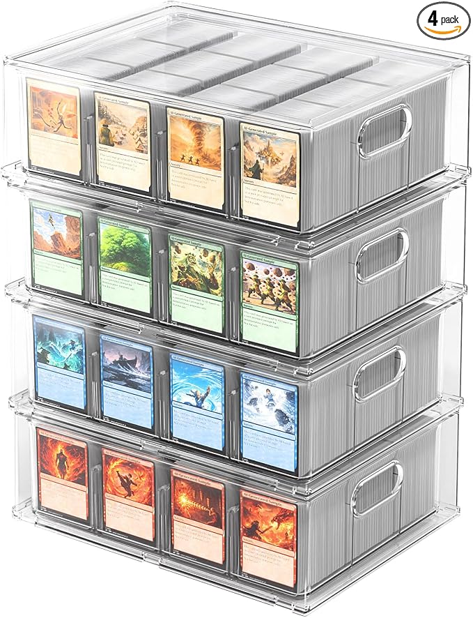 Trading Card Storage Box, Clear Large Storage Organizer Holds 12000 Cards | Pull-Out Drawer with Foam Inserts, 4-Row or 12-Grid Layout and Front Display Case for TCG, MTG and Sports Cards (4-Pack) by Unknown