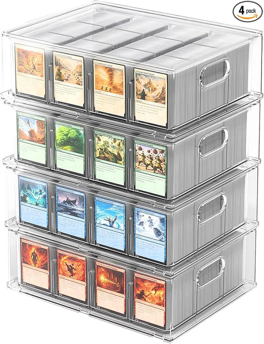 Trading Card Storage Box, Clear Large Storage Organizer Holds 12000 Cards | Pull-Out Drawer with Foam Inserts, 4-Row or 12-Grid Layout and Front Display Case for TCG, MTG and Sports Cards (4-Pack) by Unknown