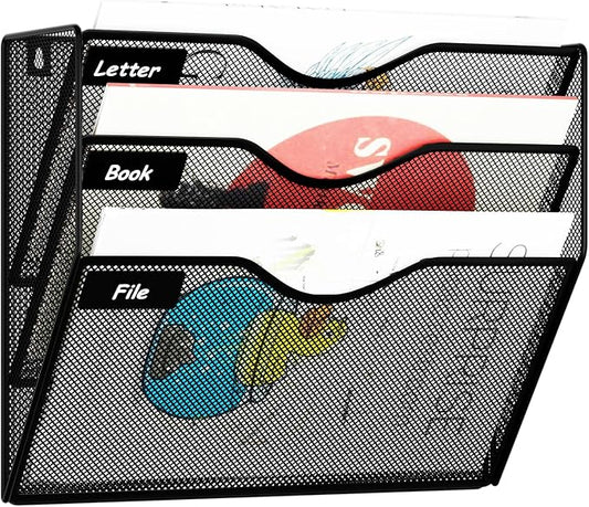 3 Pockets Hanging Wall File Organizer Mail Holder, Wall Mounted Paper Document Folder Holder, Clipboard Storage Organization Magazine Rack, Black by GDINDINFAN
