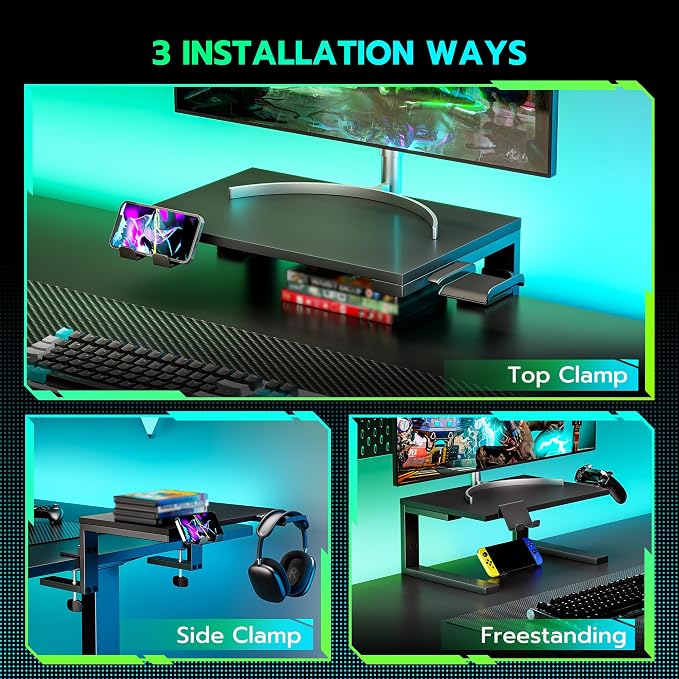 ARES WING Clamp-On 15" 3-in-1 Heavy Duty Desk Shelf Extender Black | Phone Headset holder Clamp Desk Extender Shelf,Desktop Organizer for Gaming and Office Accessories - Image 4
