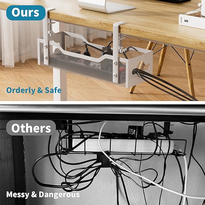 Under Desk Cable Management Tray 2 Pack, No Drill Cable Organizer With Clamp for Standing Desk, Easy to Install Cord Management System, No Damage Wire Organizer - Image 5
