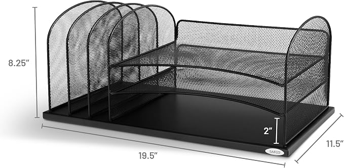 Safco Onyx Desk Organizer, 3 Vertical Compartments and 3 Trays, Office and Classroom Mailbox , Paper and Mail Sorter, Steel Mesh, Black - Image 5