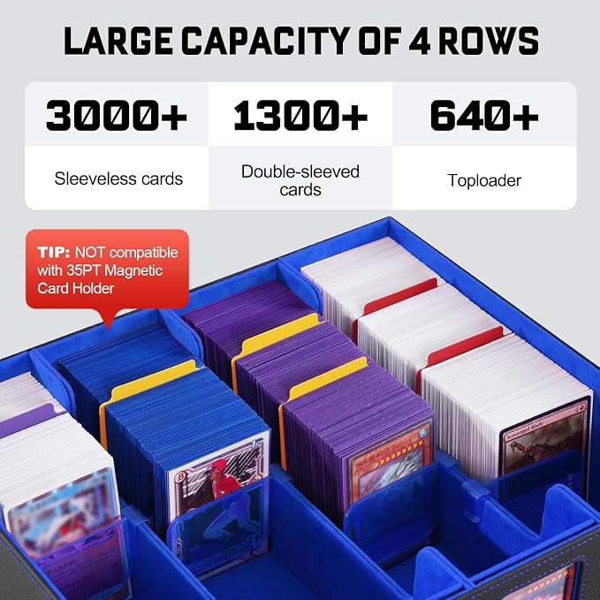 ZLCA MTG Storage Box 4-Row with Handle, MTG Deck Box | Holds 3000+ Trading Cards with Portable Handle, Commander Storage Card Case for Top Loaders TCG PTCG Sport Card(Black&Blue) - Image 3