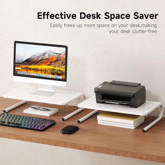 suptek Monitor Stand Riser for Computer,Laptop,Printer, Notebook and All Flat Screen Display with Vented Metal Platform and 4 Inches Height Underneath Storage,White(MST004W) - Image 7