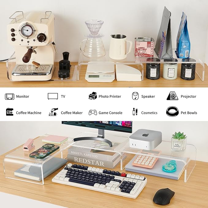 LEKETREE Acrylic Monitor Stand , Clear Monitor Stand for Desk, Computer Accessories for Home Office, Desk Organizer Shelf for Laptop, PC, Multi Media and more - Image 4
