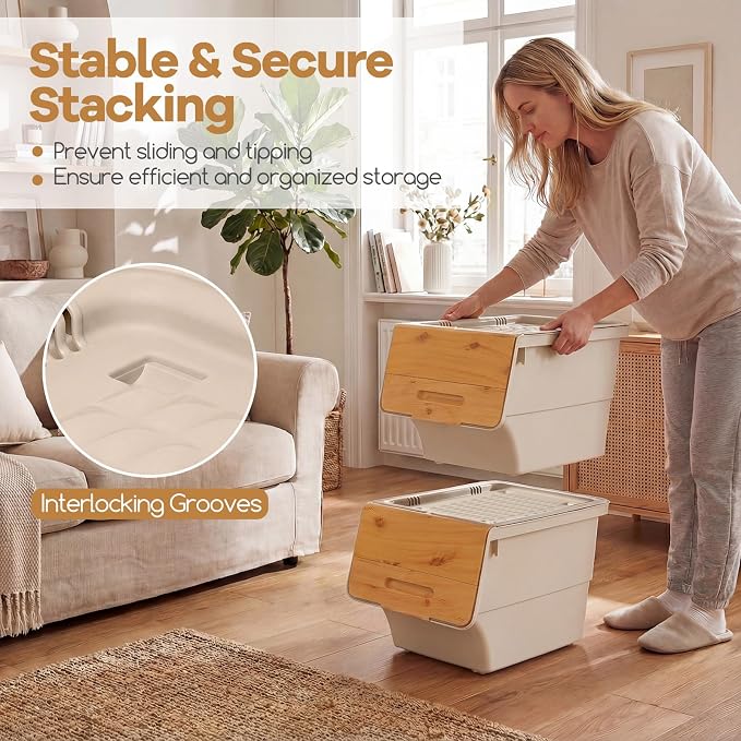 GIANTEX 6 Pack Plastic Stackable Storage Bins with Lids & Wheels, 12.5 QT | Open Front Stacking Bins, Organizer Bins for Pantry, Kitchen, Laundry, Closet, Playroom, Bedroom Organization - Image 6