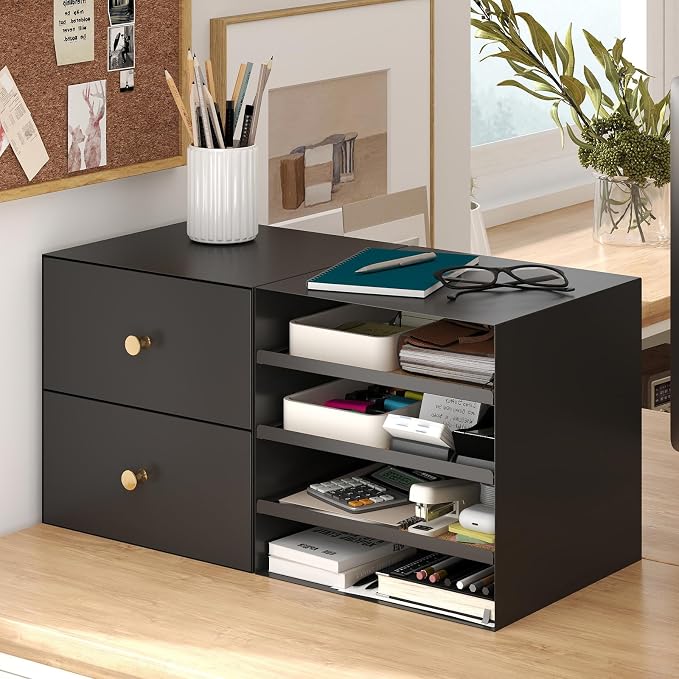 IRONMIX Metal Desktop Organizer with Drawers, Black Countertop Organizer with 2 Drawers, Desk Top A4 Filing Document Storage Organizer for Office Home, Vanity, Kitchen, Garage, No Assembly Required - Image 5