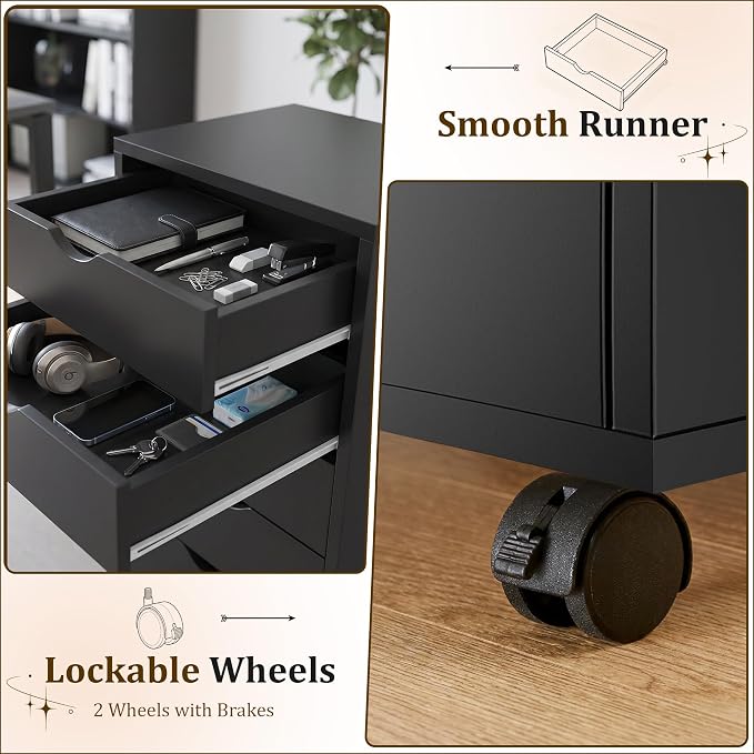 5 Drawer Mobile File Cabinet, Under Desk Storage Cabinet with Wheels | 5 Drawers Mobile File Cabinet with Wheels, Rolling Storage Cabinet for Desk Drawer Organization and Printer Stand - Image 7