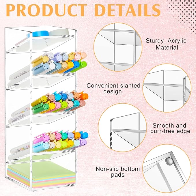 MotiMind Acrylic Pen Organizer Storage for 50 Markers Vertical Marker Organizer Acrylic Pen Display Holder for Office Desk Desktop Stationery Pencil Storage, Clear, 3.4 x 4 x 10.2 Inch - Image 3