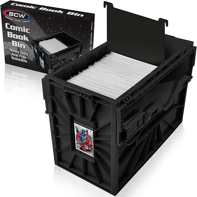 BCW Comic Bin, Black - Holds 150 Comics, Acid Free Storage and Organizer, Heavy Duty Plastic, Stackable, Includes Partition by BCW