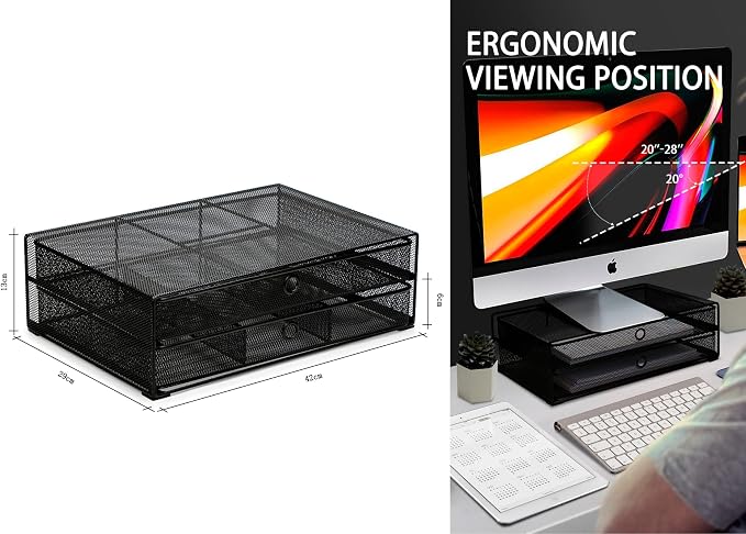 Exerz Monitor Display Stand with Drawers - Desk Organizer with Computer Monitor Stand Riser - Max 15kgs - Image 4