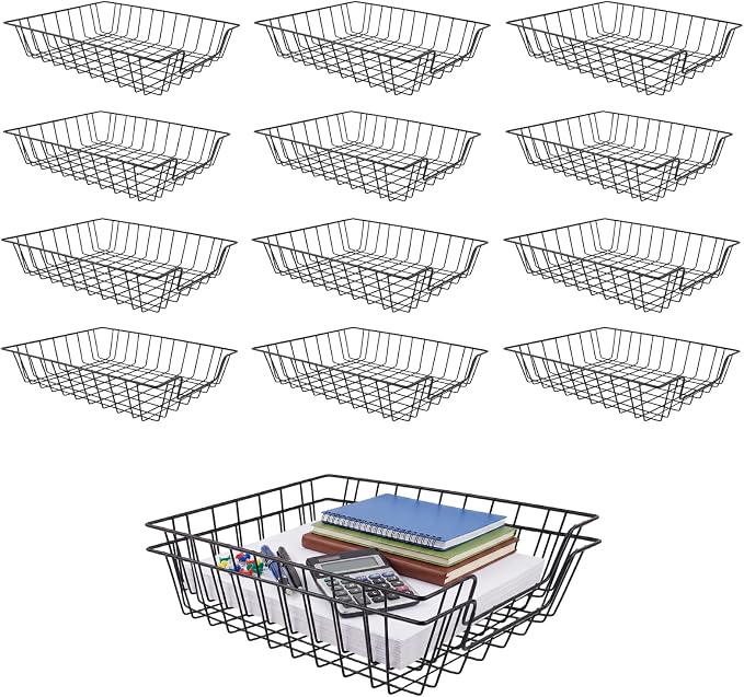 12 Pack Desk Drawer Organizer Letter Tray – Stackable Metal Mesh Wire Paper Trays | A4 Paper Document Desk Basket with Smooth Edges | Rust Proof Storage Tray for Home Office School Desk by ElyelsannsBaby