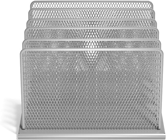 TRU RED Wire Mesh File Organizer, 5‑Compartment, Silver, 2‑Pack – Vertical Desktop Sorter for Files, Folders & Mail - Image 2