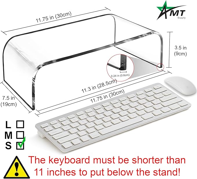 AMT 2 Pack Acrylic Laptop Monitor Stand & Computer Riser with Cat Keyboard Protector, Space-Saving Design, Extra Storage, Clear Shelf - Ideal for Monitors, Laptops, Printers, Desktop Decor - Image 6